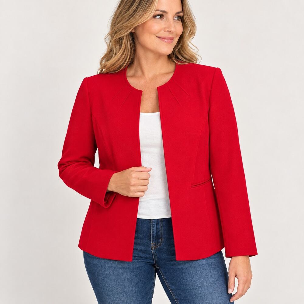 Tahari Arthur S Levine Womens 16 Red Blazer Jacket Collarless Career Lined